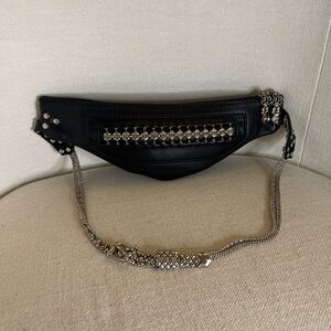 SG Liquid Metal Black Leather Chain-Accent Belt Bag